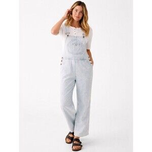 Faherty Topsail Railroad Stripe Overalls Utility Denim Blue White Herringbone S